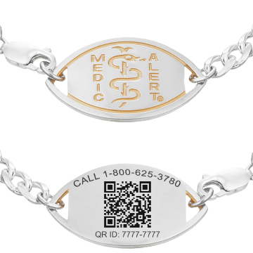 QR Code Figaro Medical ID Bracelet Sterling Silver